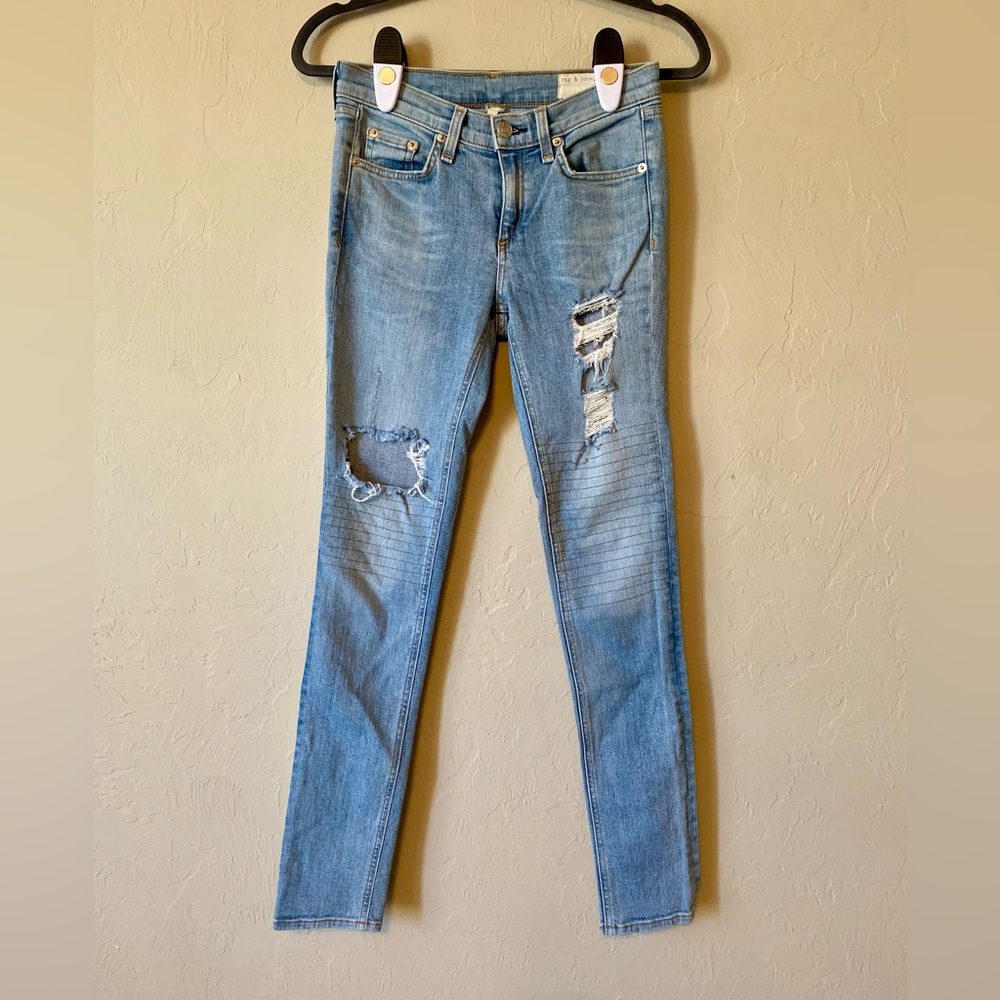Rag & Bone Convoy Light Wash Distressed Skinny Jeans 26
